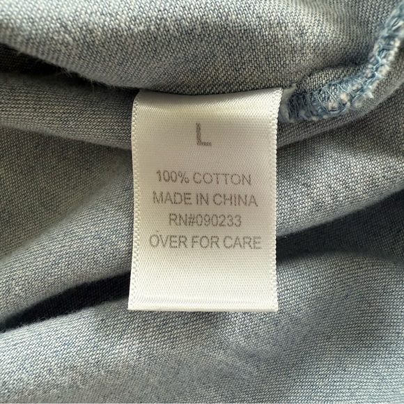 Pac Sun Boho Distressed Denim Chambray  Long Sleeve Button Down Shirt Large - Picture 12 of 12